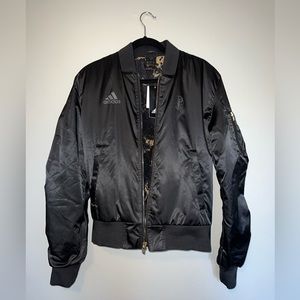 NWT Black Satin Adidas Bomber Jacket - Size Small